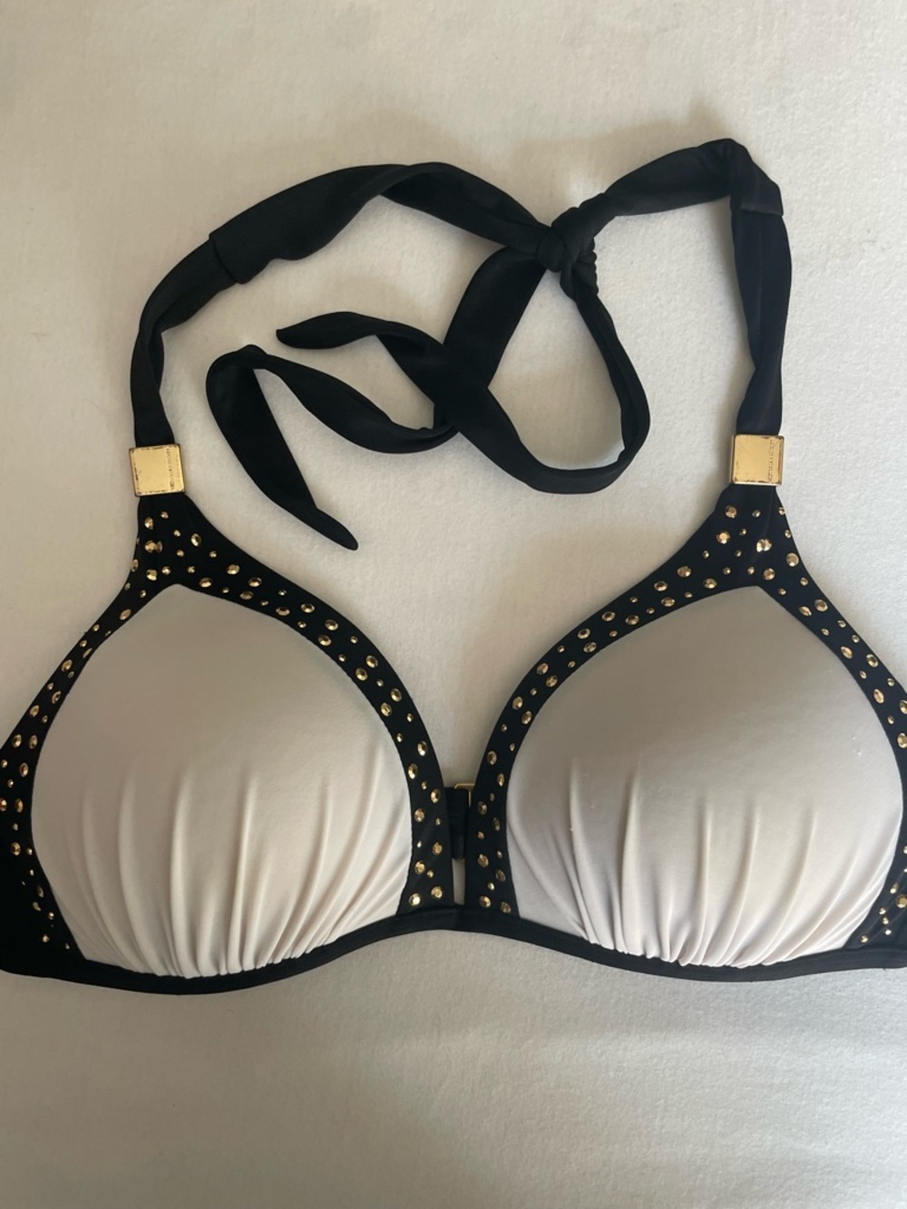 Victoria's Secret Black & White Studded Halter Bikini Top